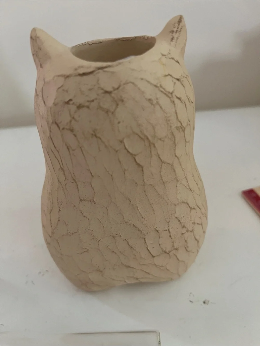 (2) Cat Shaped Resin Bud Vases in tan with red heart trim